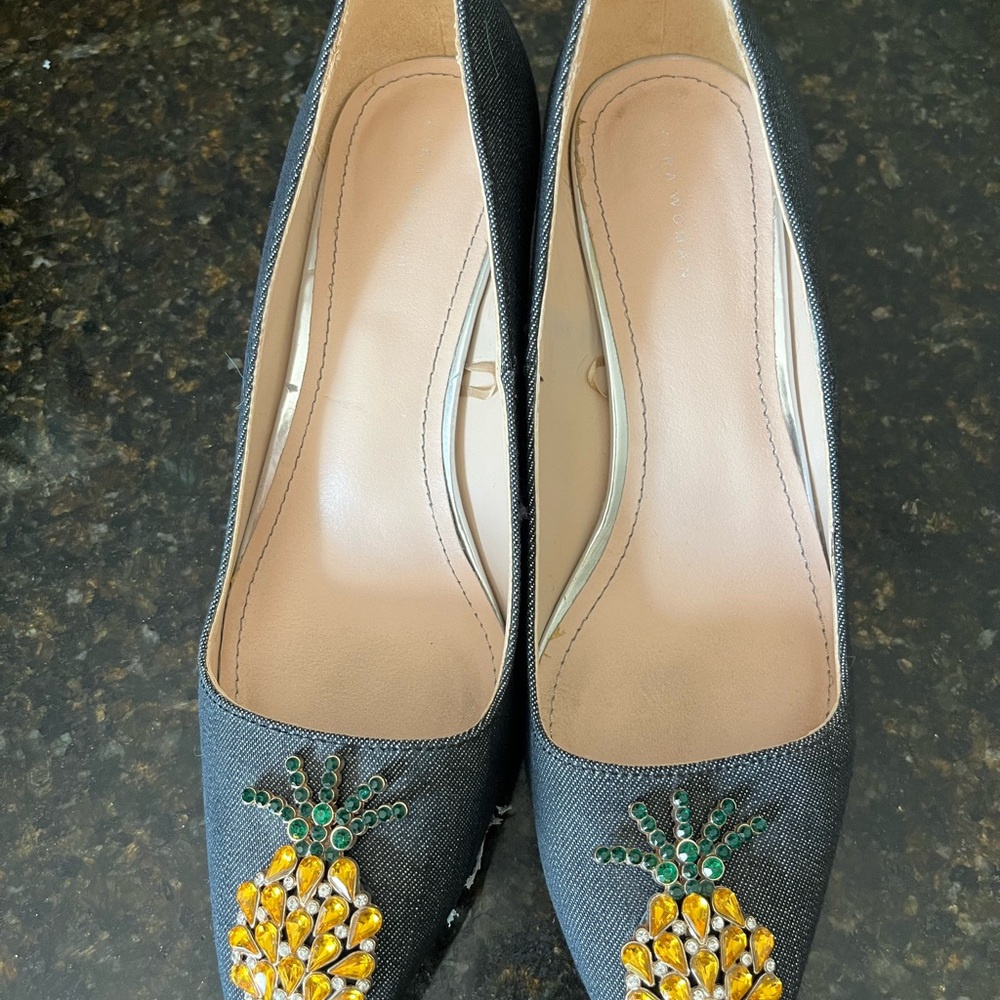 Zara Black Flats with Pineapple Embellishment